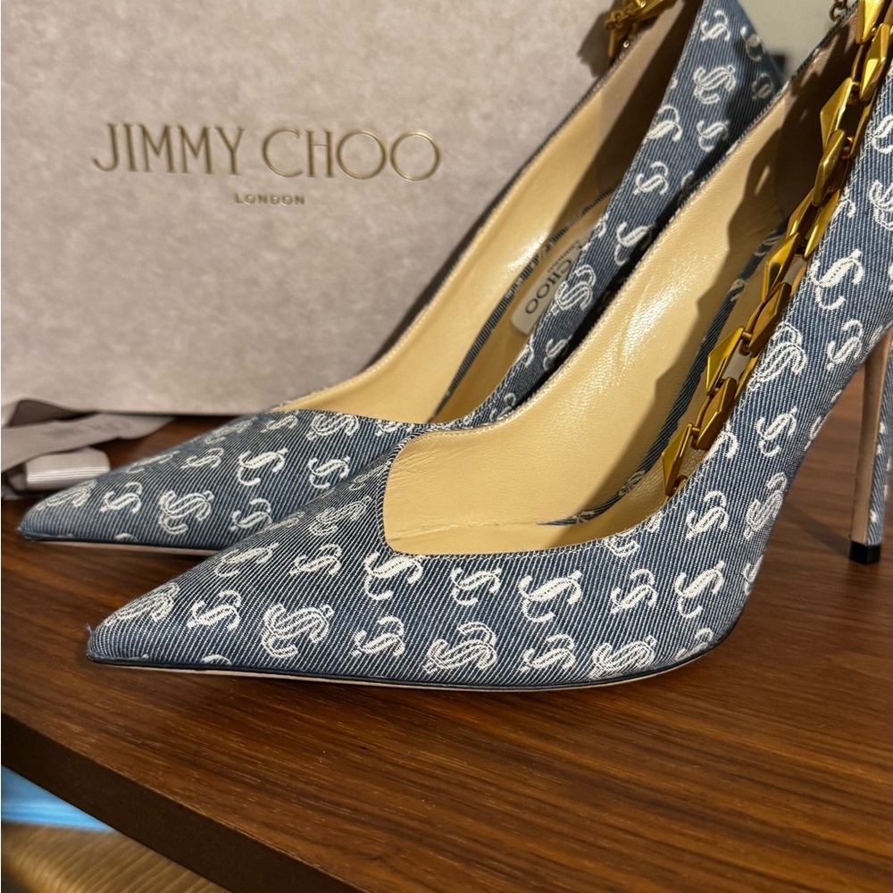 Jimmy Choo Denim Blue Patterned Heels